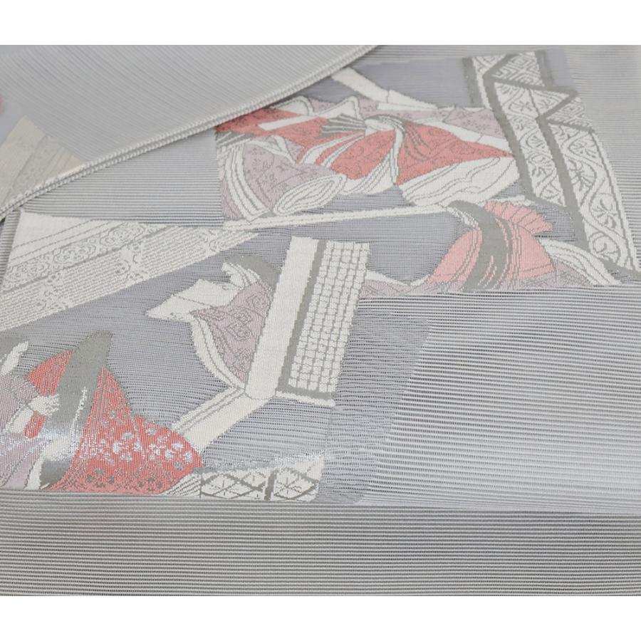 新品未使用 夏用帯 絽 手織り 高級品 袋帯 正絹 流水と紅葉文様 白地