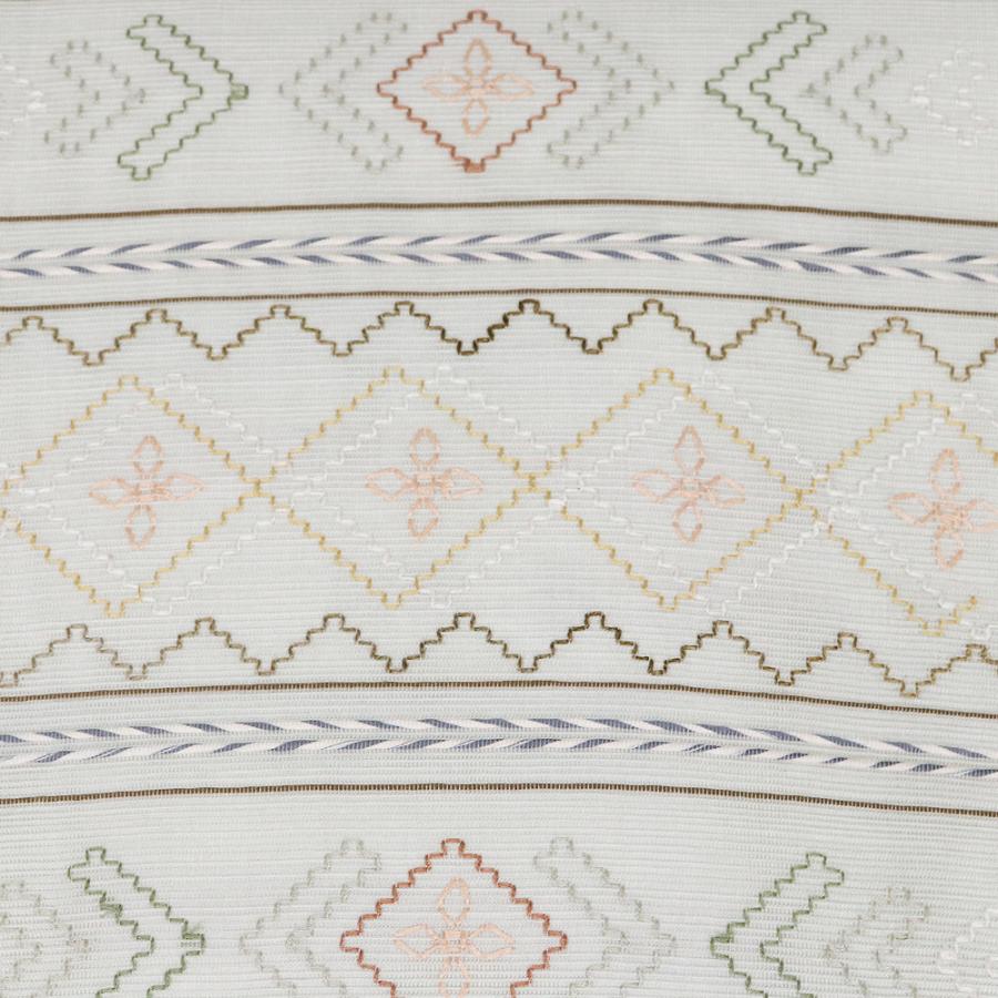 紗 袋帯 正絹 薄緑 刺繍 幾何文様柄 両面三通 Lサイズ F8776 新品 夏