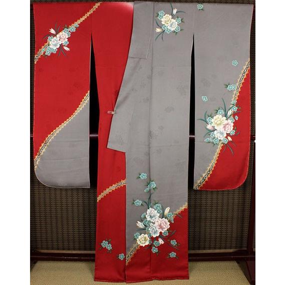 本振袖  正絹  花柄　ki23727　仕立て上がり　成人式にはお着物での画像