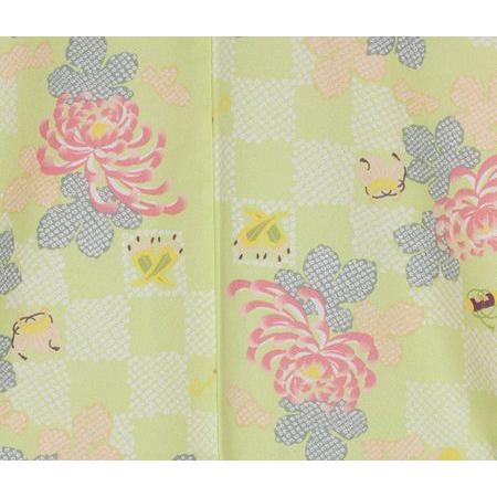kate　単衣着物　小紋 菊の花葉模様　クリーム色　4KY20 Kisste（キステ） 着物 夏 小紋 単衣 若草色 唐花 L フリーサイ SALE