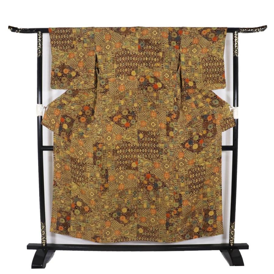 単衣 縮緬小紋 正絹 花華裂取 Sサイズ ki19251 美品 夏着物 レディース