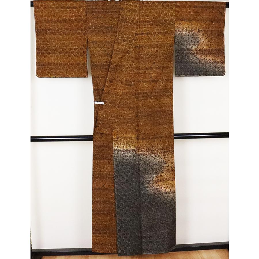 紬織地　総絞り訪問着　正絹　絞り菱文　ki19659の画像