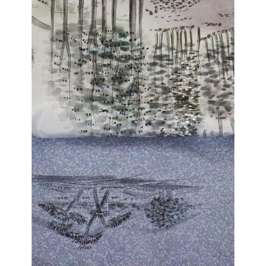 本場縞大島紬　訪問着　正絹　手描き橋風景　ki19760の画像