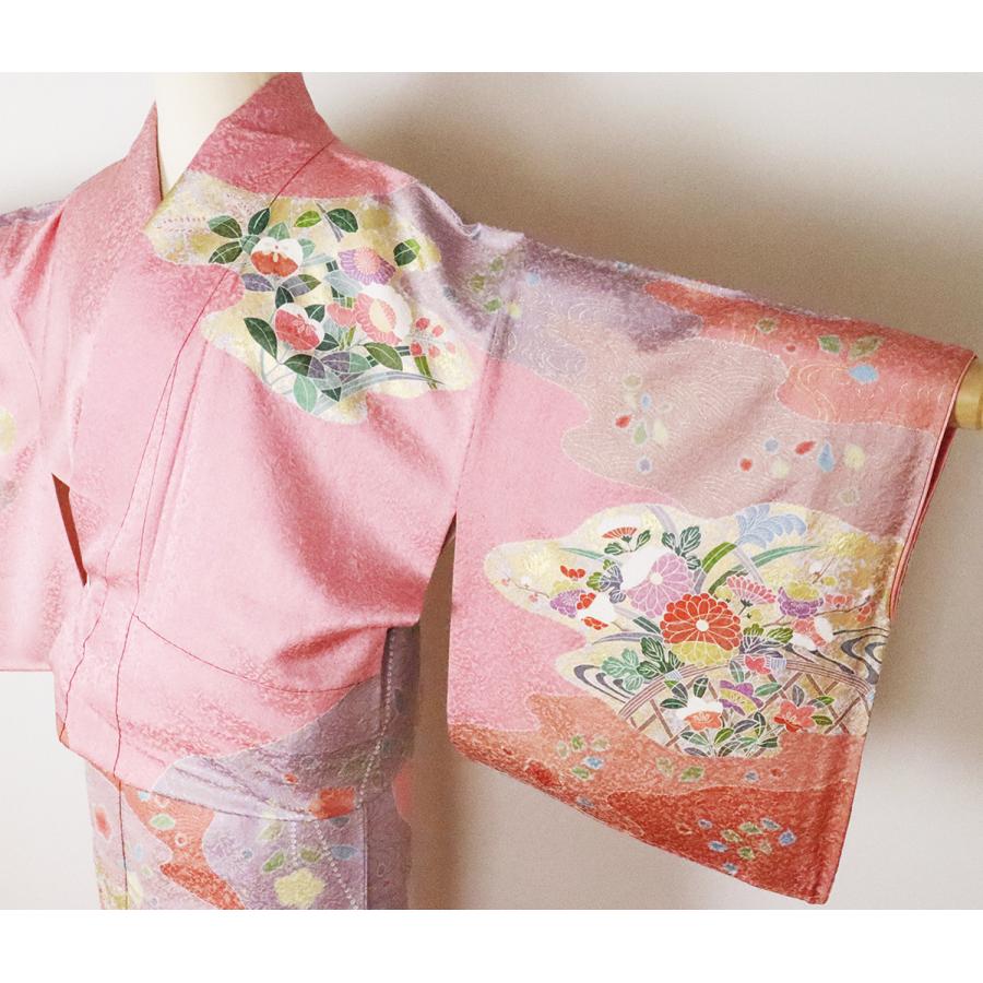 花鳥模様の手描き友禅の訪問着〉SALE トール雪輪ピンクベージュ