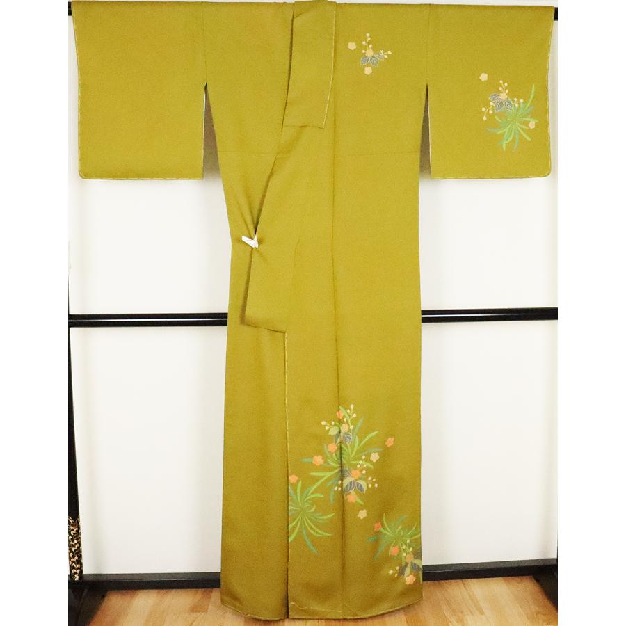 訪問着 正絹 黄土色 桐 菊 梅 Lサイズ ki20227 新品 公式行事 送料無料 