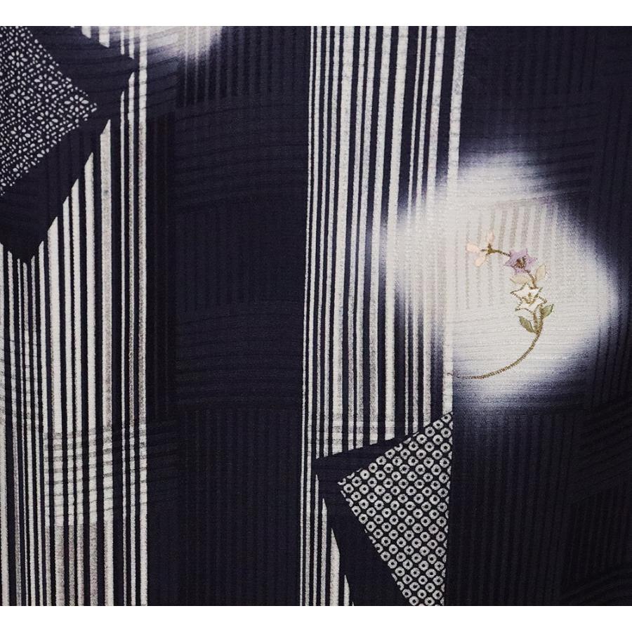 訪問着 正絹 紺 刺繍花 友禅 色紙 Mサイズ ki20383 新品 公式行事 送料無料 激安の画像