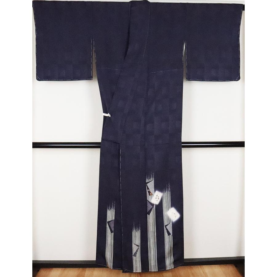 訪問着 正絹 紺 刺繍花 友禅 色紙 Mサイズ ki20383 新品 公式行事 送料無料 激安の画像