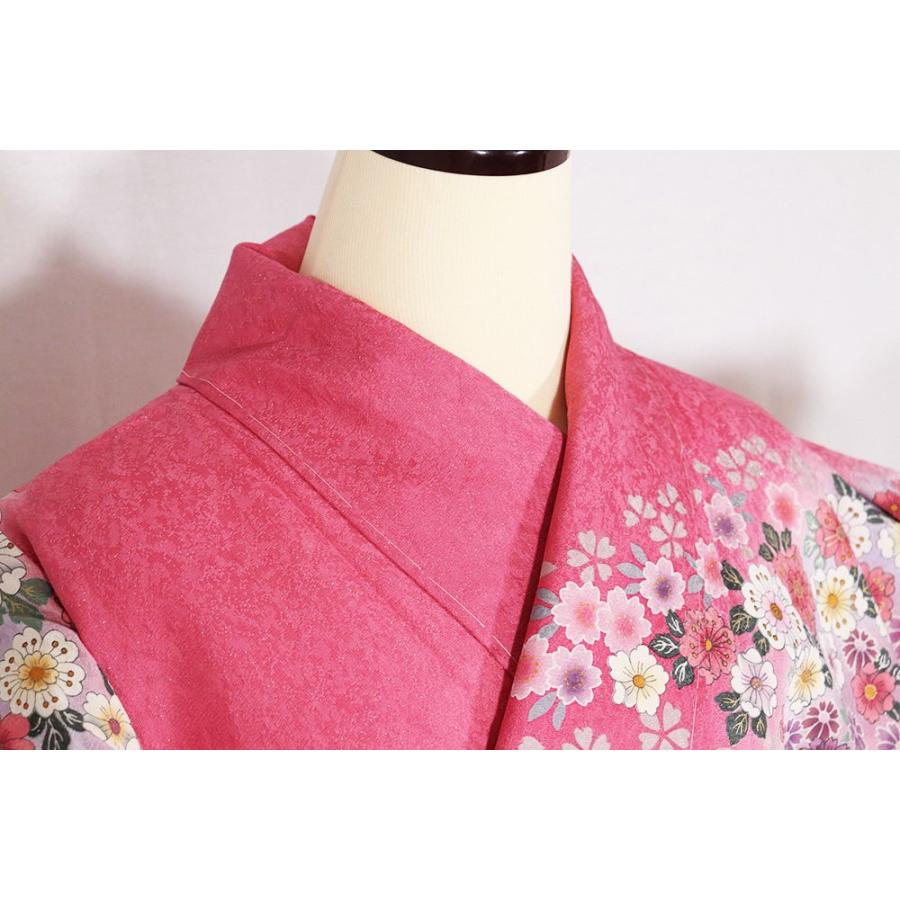 本振袖 正絹 ピンク 紫 桜 菊 椿 花満開 LLサイズ トールサイズ