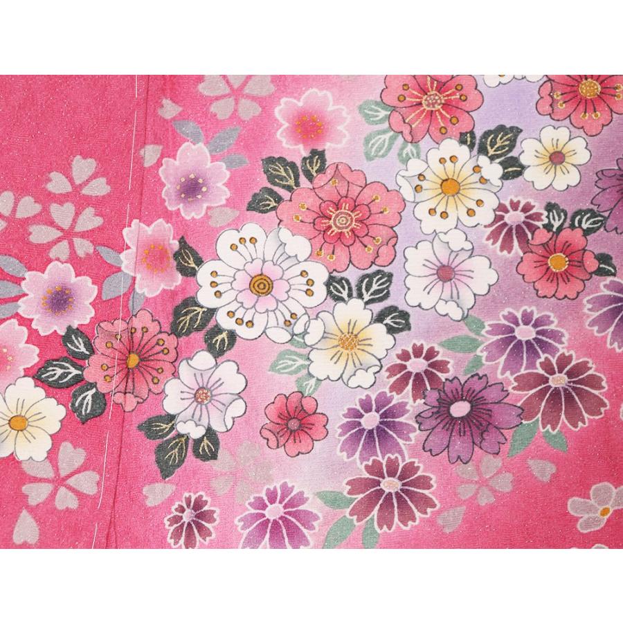 お振袖 ピンク×紫　トールサイズ　正絹　美品 本振袖 正絹 ピンク 紫 桜 菊 椿 花満開 LLサイズ トールサイズ