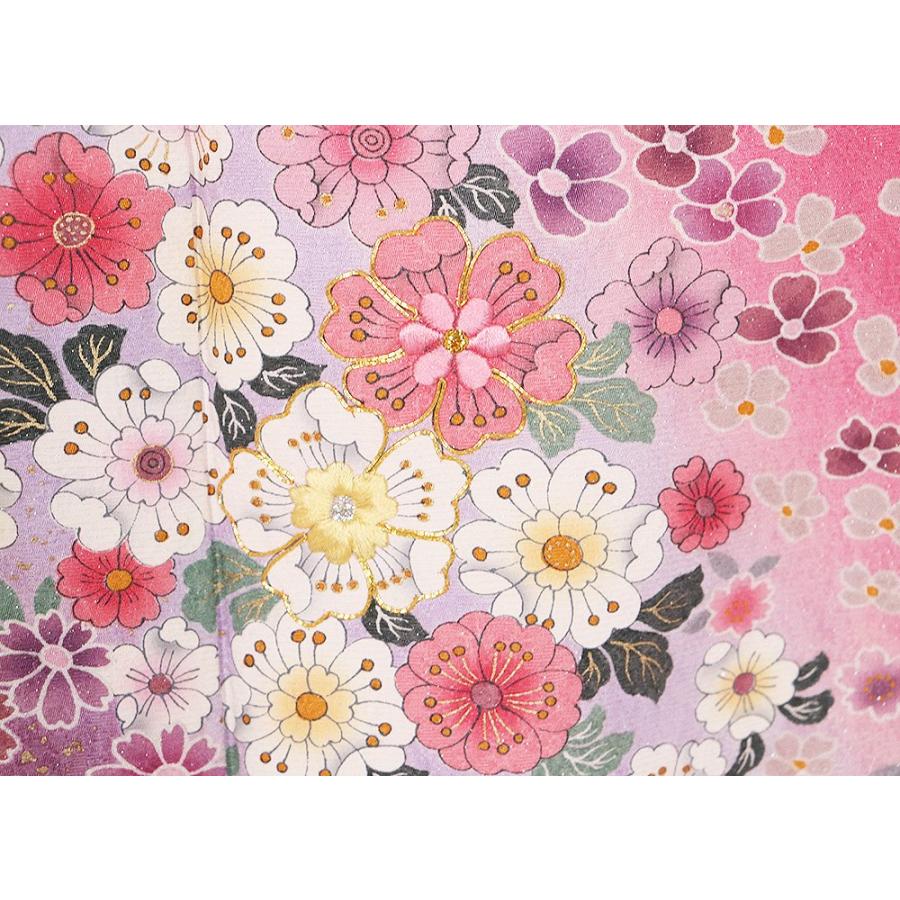 本振袖 正絹 ピンク 紫 桜 菊 椿 花満開 LLサイズ トールサイズ