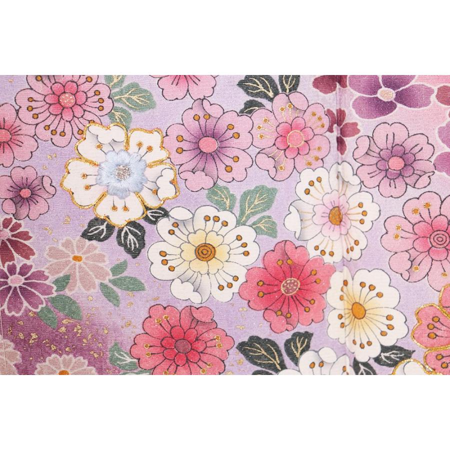 本振袖 正絹 ピンク 紫 桜 菊 椿 花満開 LLサイズ トールサイズ