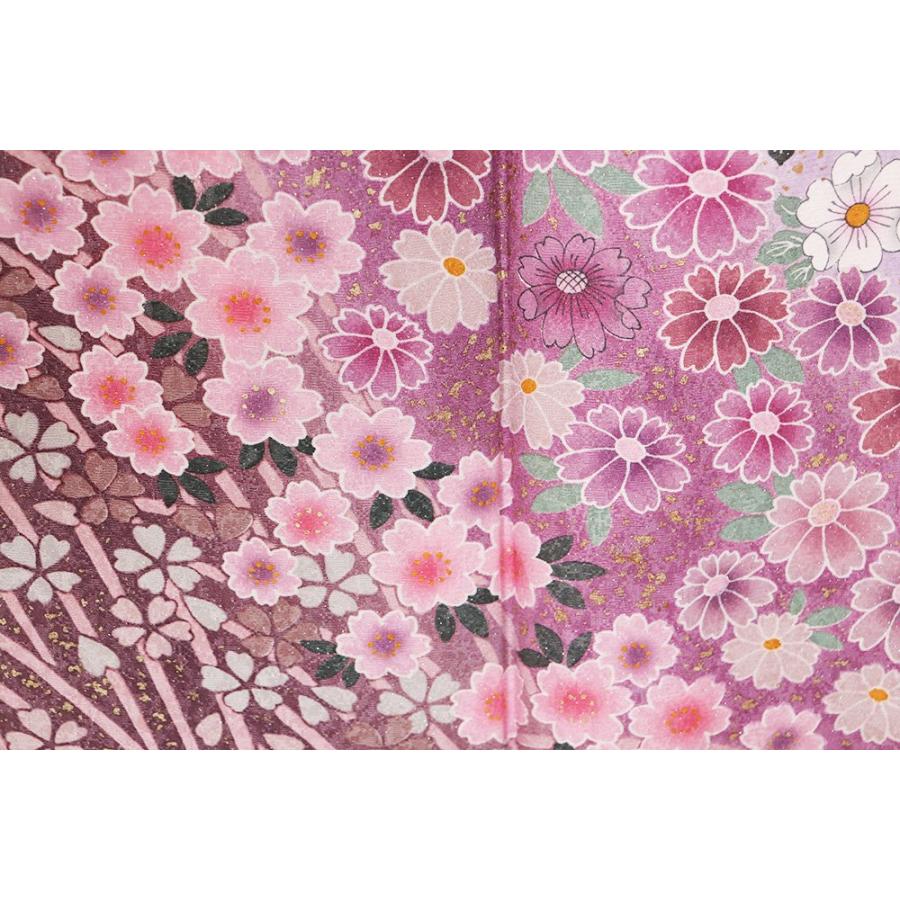 本振袖 正絹 ピンク 紫 桜 菊 椿 花満開 LLサイズ トールサイズ