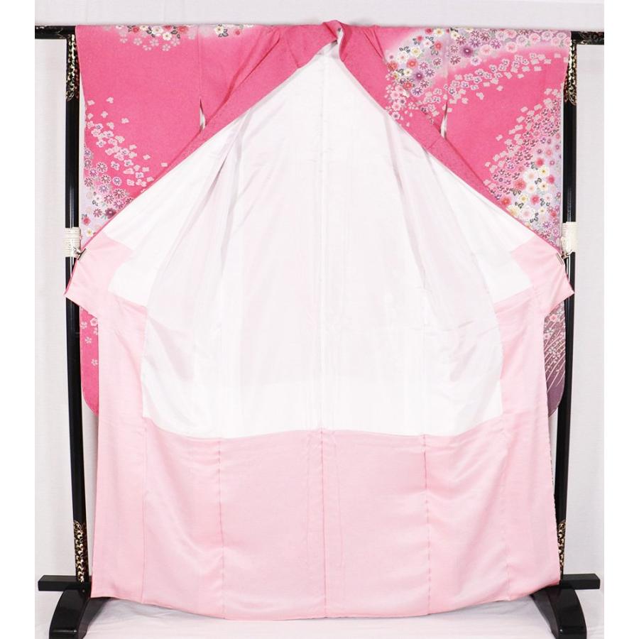 お振袖 ピンク×紫　トールサイズ　正絹　美品 本振袖 正絹 ピンク 紫 桜 菊 椿 花満開 LLサイズ トールサイズ