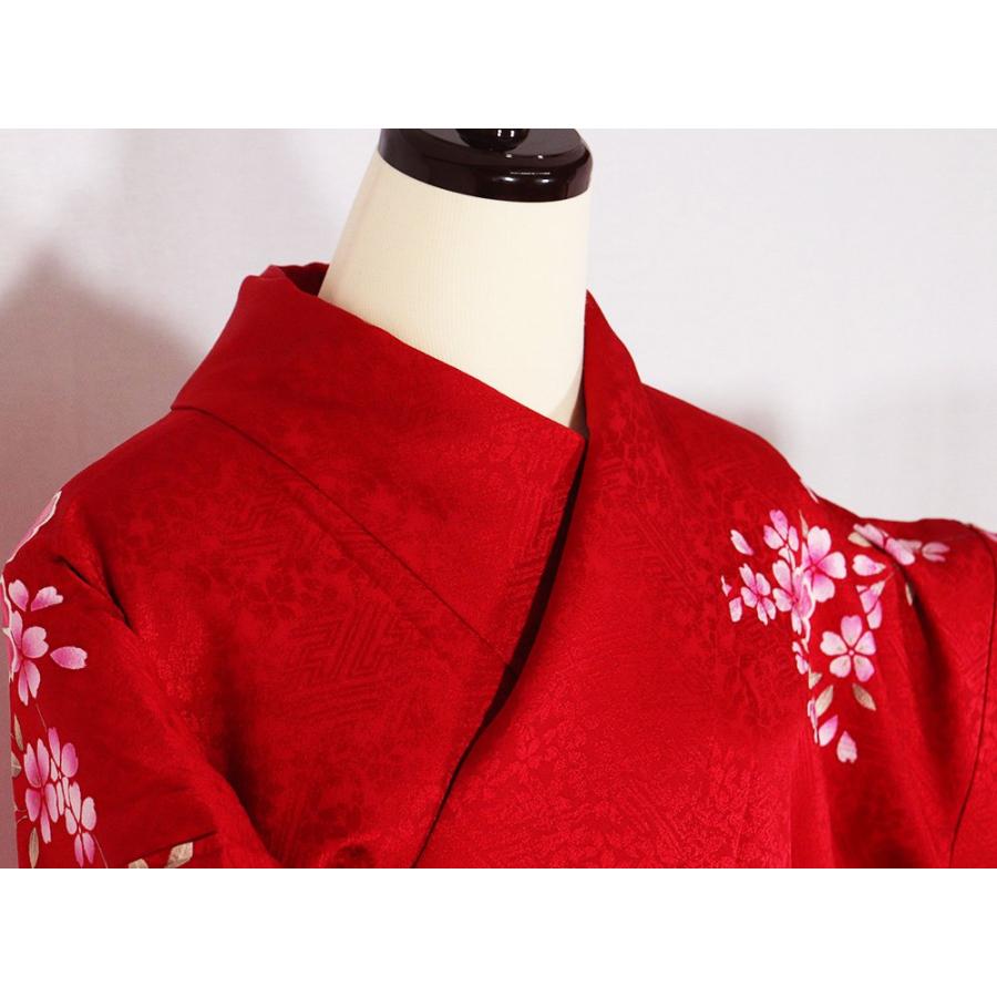 本振袖 正絹 赤 ピンク 黄色 桜花紋 Lサイズ ki20511 美品 着物 