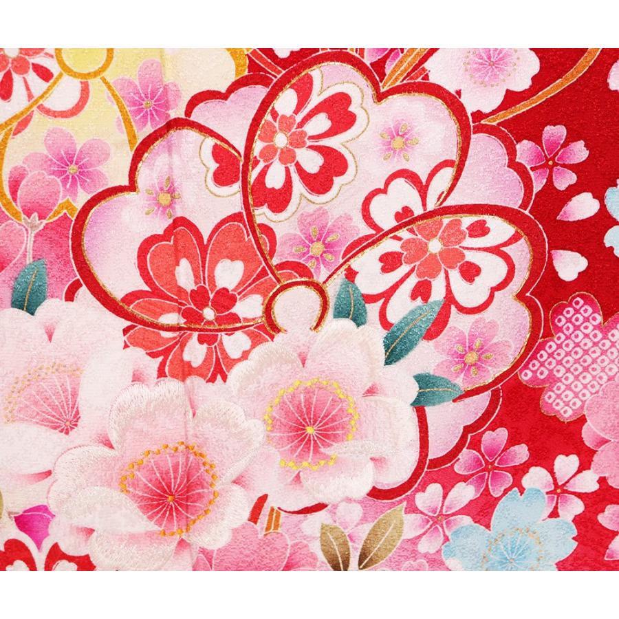 本振袖 正絹 赤 ピンク 黄色 桜花紋 Lサイズ ki20511 美品 着物 