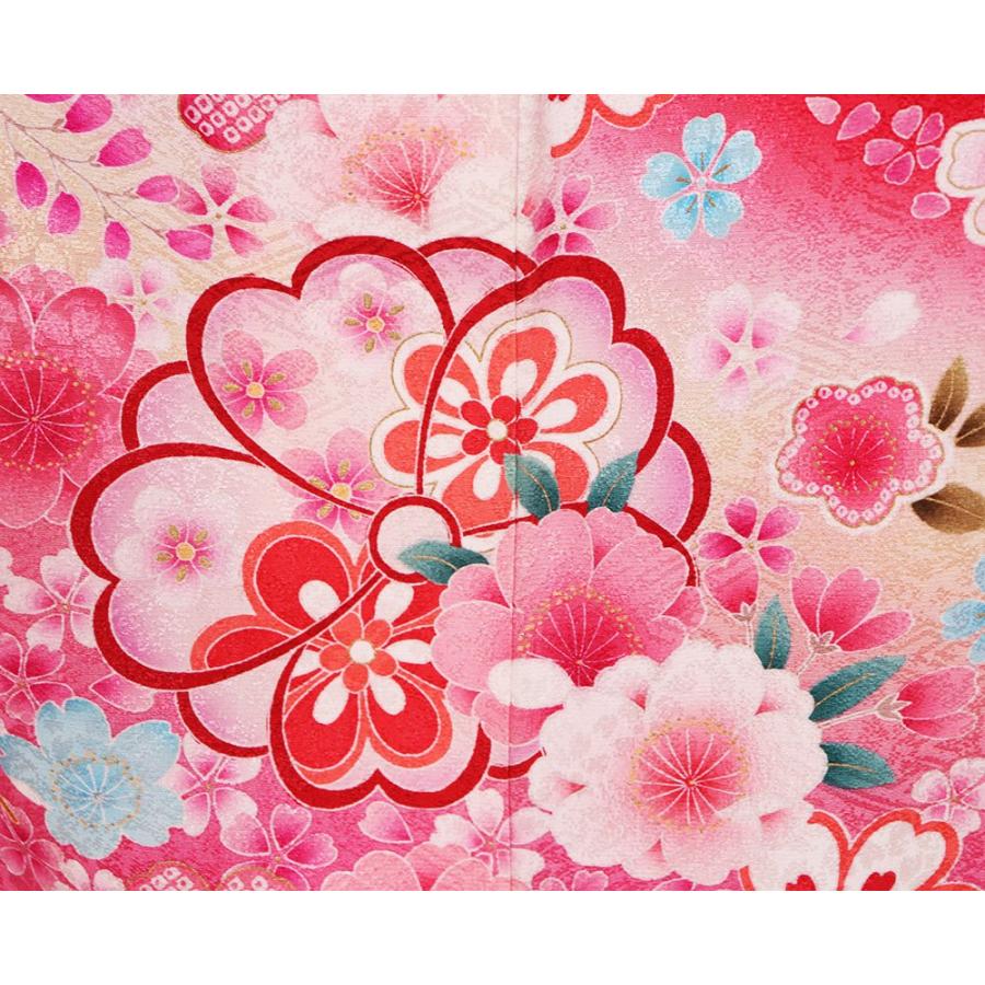 本振袖 正絹 赤 ピンク 黄色 桜花紋 Lサイズ ki20511 美品 着物 