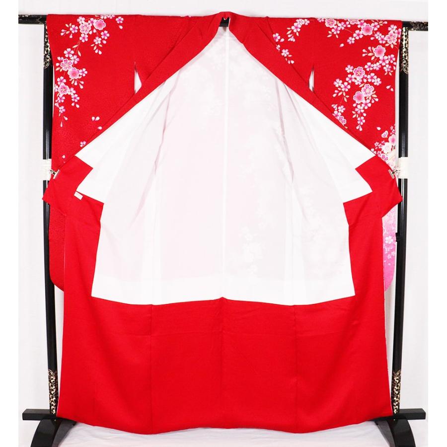 本振袖 正絹 赤 ピンク 黄色 桜花紋 Lサイズ ki20511 美品 着物 