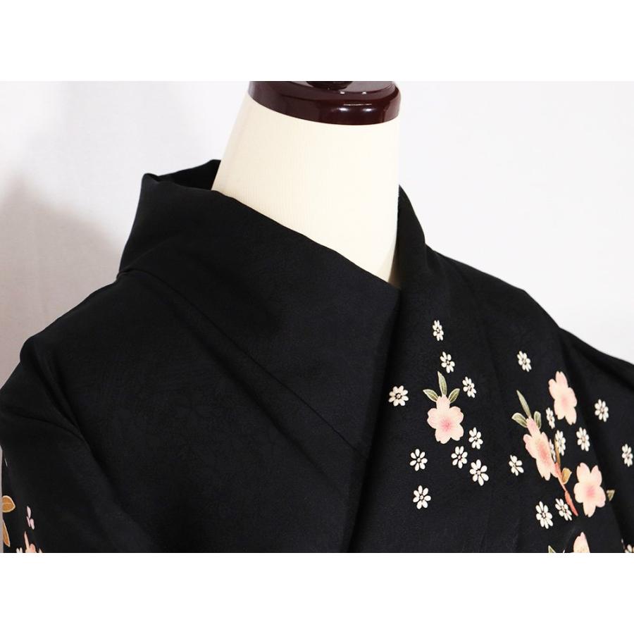 振袖 正絹 黒 ピンク 桜 菊 Mサイズ ki20512 美品 着物 レディース 