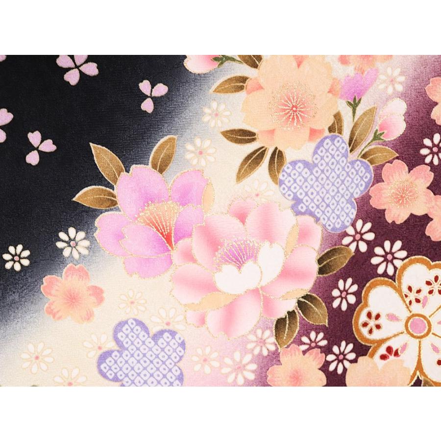 振袖 正絹 黒 ピンク 桜 菊 Mサイズ ki20512 美品 着物 レディース 