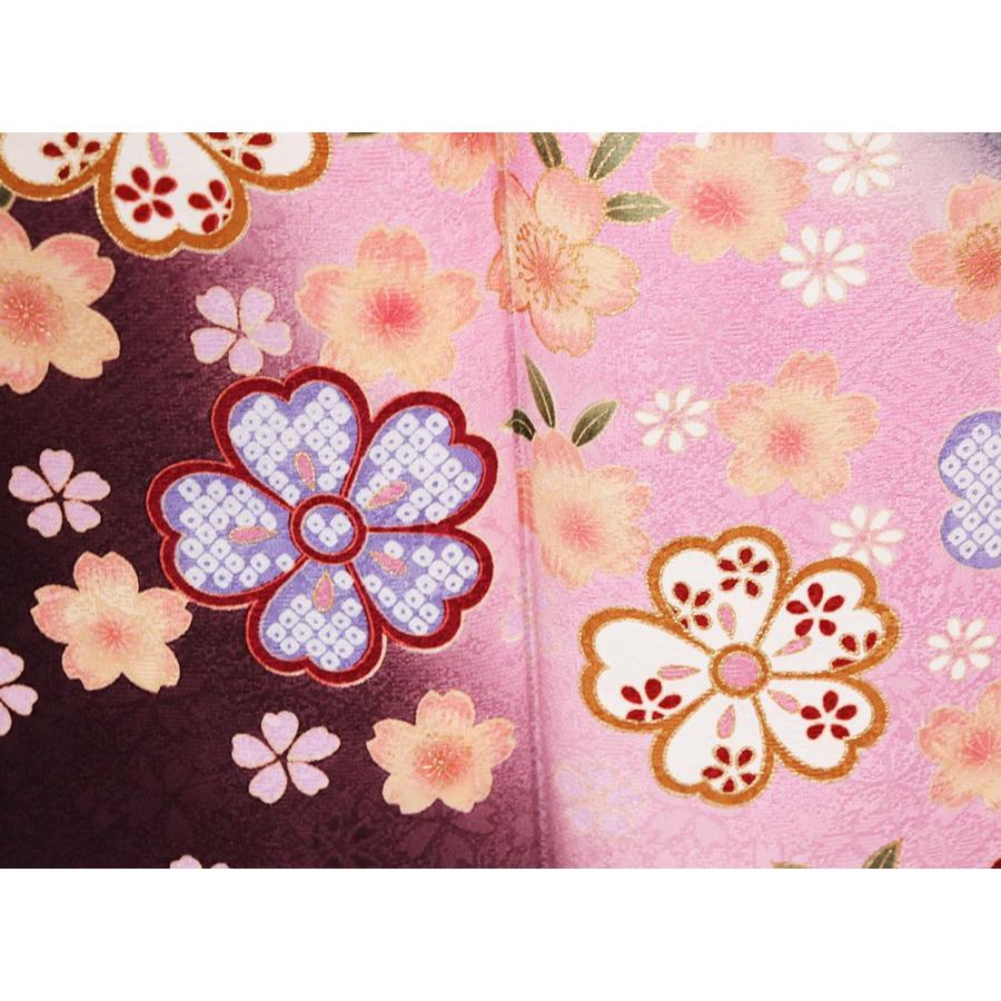 振袖 正絹 黒 ピンク 桜 菊 Mサイズ ki20512 美品 着物 レディース 