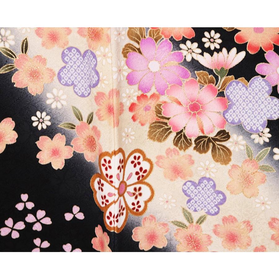 振袖 正絹 黒 ピンク 桜 菊 Mサイズ ki20512 美品 着物 レディース 