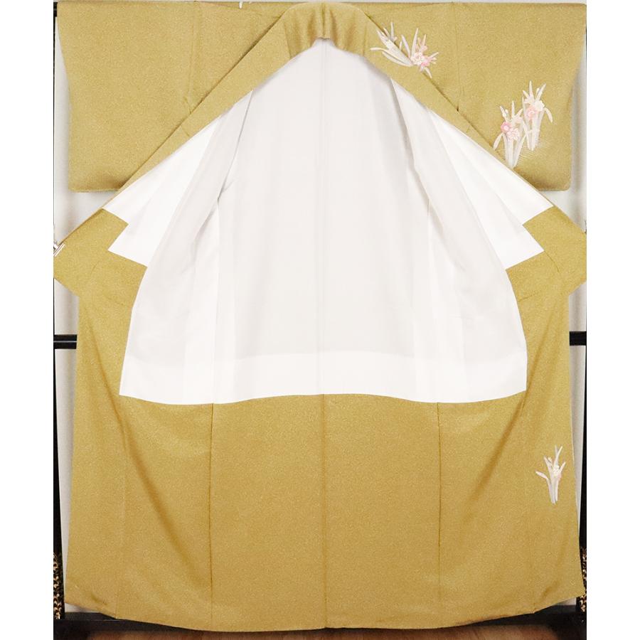 友禅訪問着 袷 正絹 オシドリ 黄緑 緑 暈し Lサイズ ki20609 新品 着物 レディース シルク オールシーズン 送料無料 激安の画像