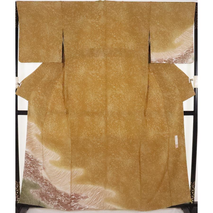 小野るい荘氏作 友禅訪問着 袷 正絹 波柄 若草色 Mサイズ ki20618 新品  