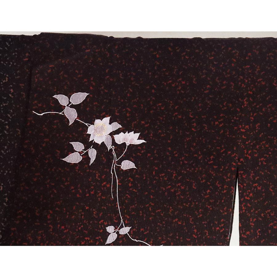 訪問着 袷 正絹 濃茶 桜 笹 蛍草 Lサイズ ki20619 新品 日本製