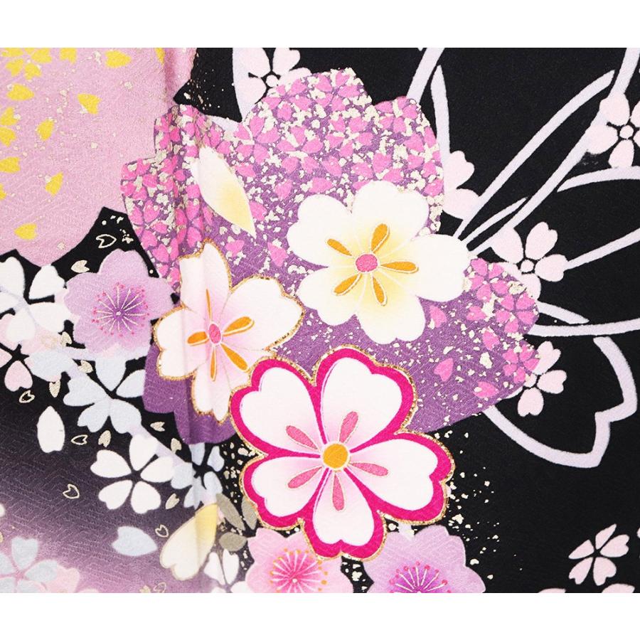 振袖 正絹 黒 ピンク 紫 桜紋 LLサイズ トールサイズ ki20843 美品  