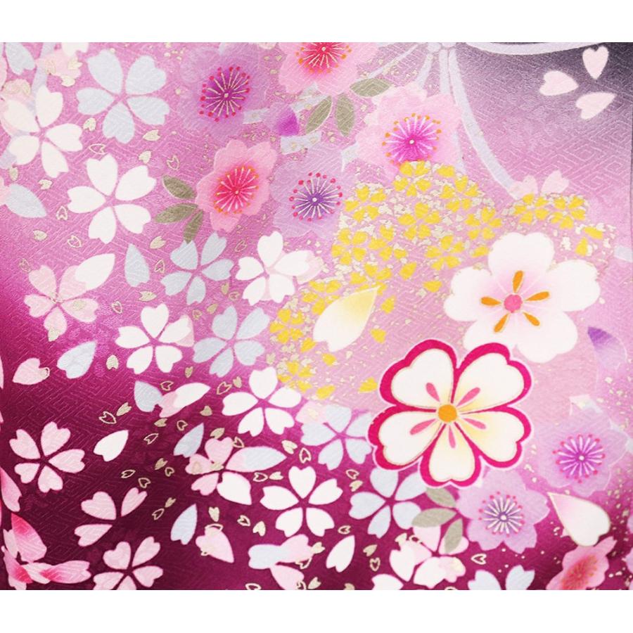 振袖 正絹 黒 ピンク 紫 桜紋 LLサイズ トールサイズ ki20843 美品  