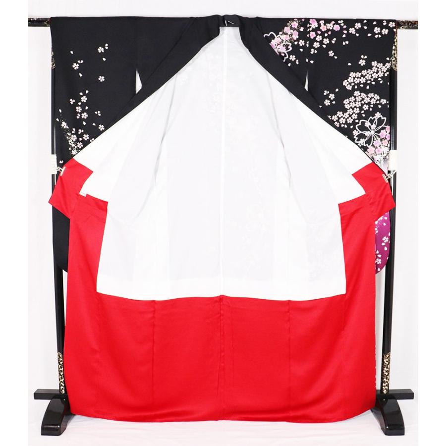 振袖 正絹 黒 ピンク 紫 桜紋 LLサイズ トールサイズ ki20843 美品  