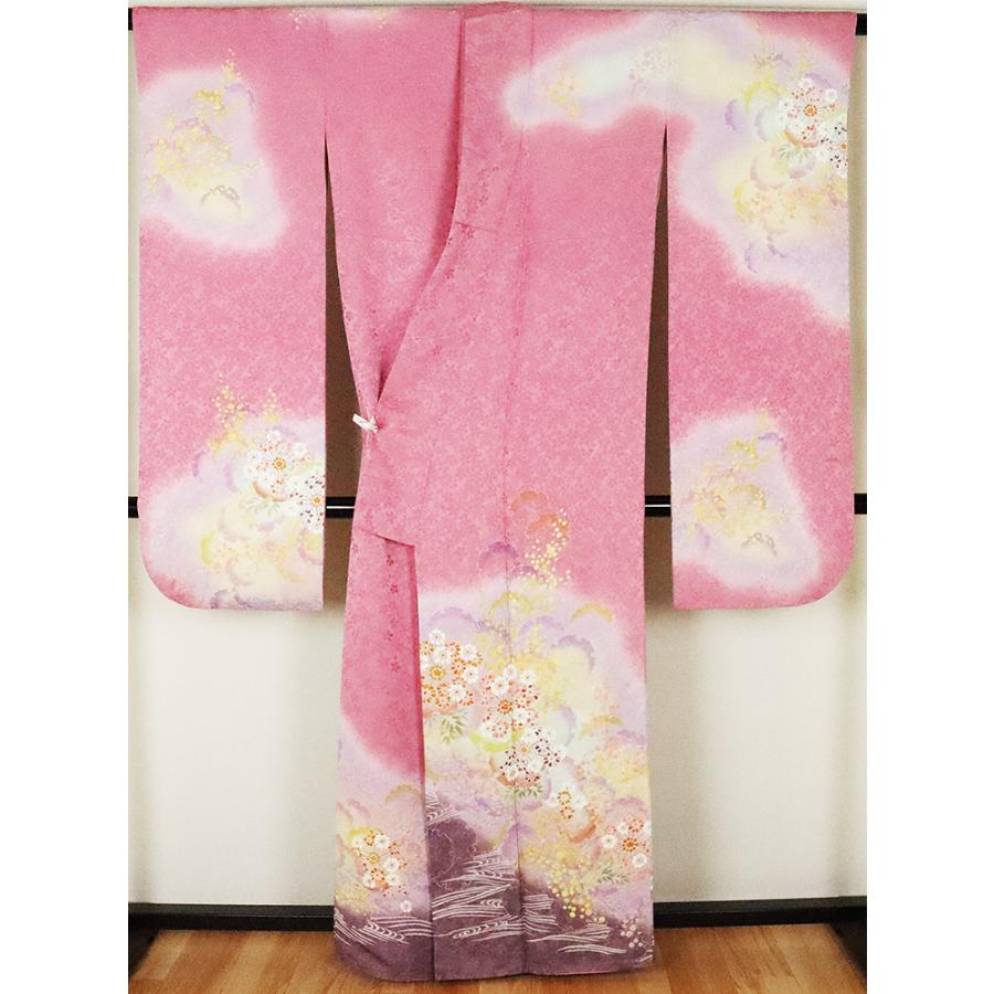 絞り振袖 正絹 ピンク 紫 絞り小花 Lサイズ ki21308 美品 着物  