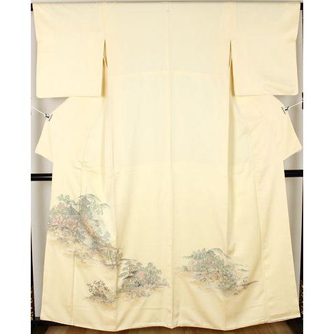 色留袖 袷 正絹 寿光織 三重塔 比翼仕立て Lサイズ ki21363 新品 着物  