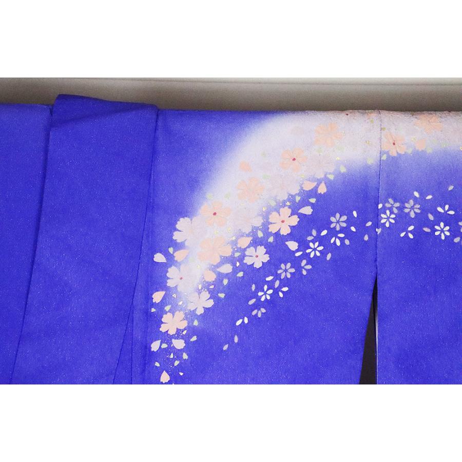絞り本振袖 正絹 紫 青 絞り蝶 桜 LLサイズ トールサイズ ki21370 美品