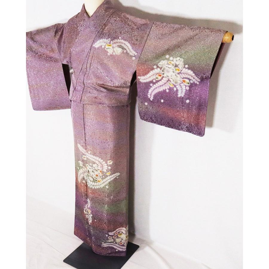 辻が花訪問着 袷 正絹 紫暈し 金糸通し 絞り辻が花 Sサイズ ki21684 未