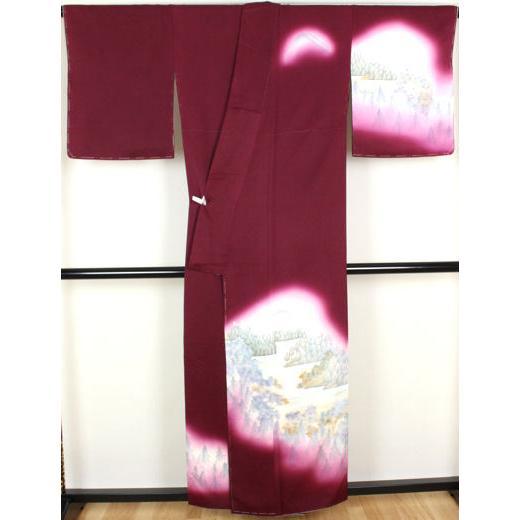 訪問着 袷 正絹 赤紫 山水画 Mサイズ kim35 新品 着物 レディース 公式 