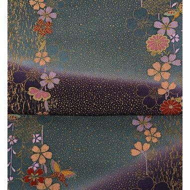 S未仕立て正絹半幅帯鶯色地に花菱、紗綾形模様 