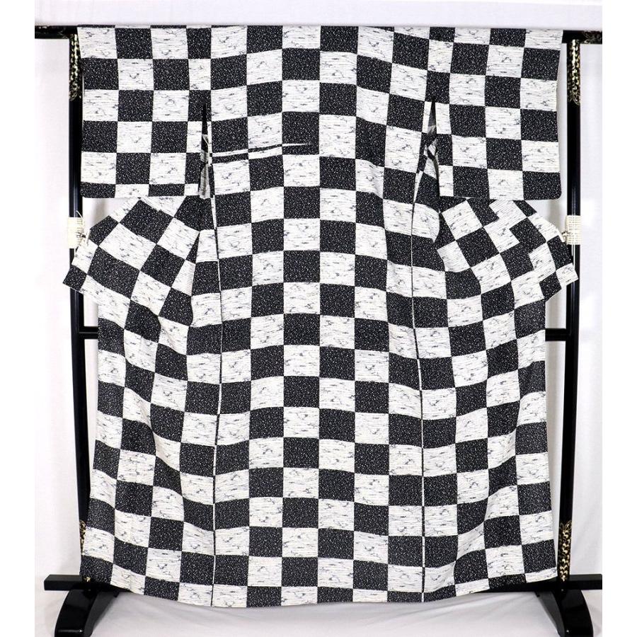 絽 友禅 江戸小紋 正絹 市松模様 ki23136 新品 夏着物 Lサイズ 