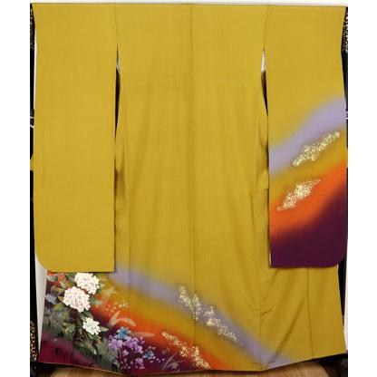 送料無料】本振袖☆正絹☆草花影絵 ki23297【美品】 : きもの千葉 