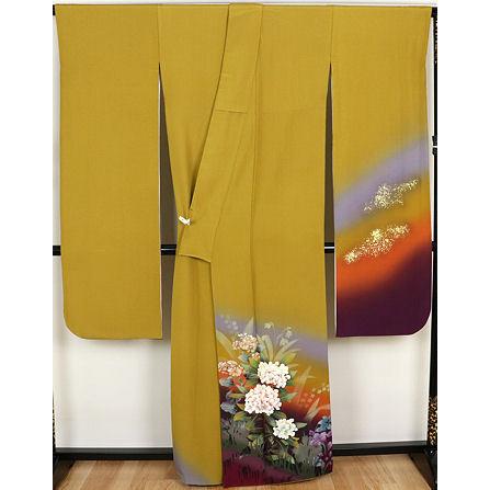 送料無料】本振袖☆正絹☆草花影絵 ki23297【美品】 : ki23297 