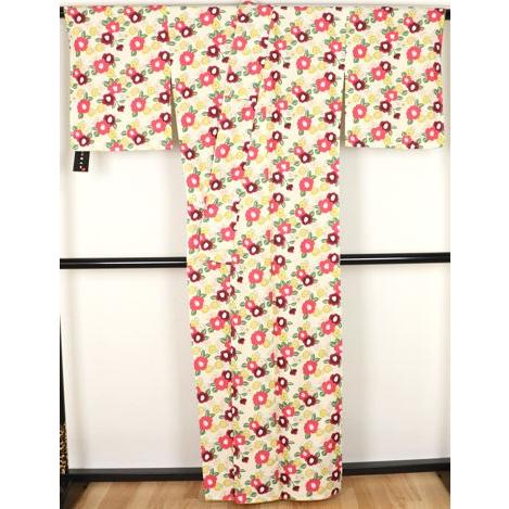 和服】二代目更甚正絹縮緬袷小紋文箱四季花宝尽紋様仕付け付