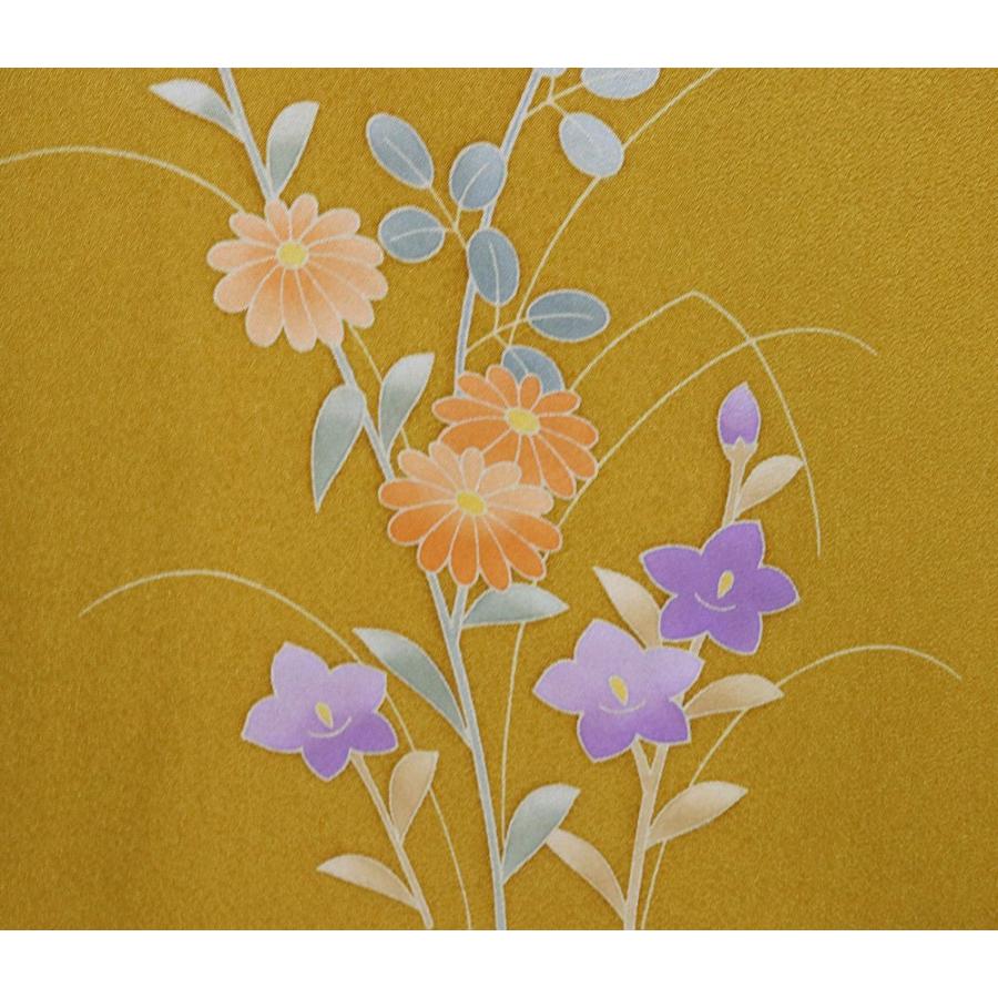 振袖 正絹 黄土色 菊 桔梗 牡丹 トールサイズ ki23742 新品 レディース 