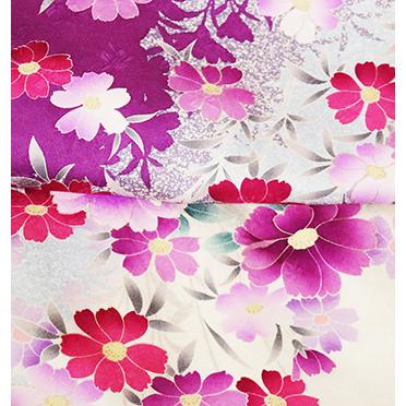 振袖 正絹 白 薄紫 紫 花満開 Lサイズ ki24938 美品 着物 レディース  
