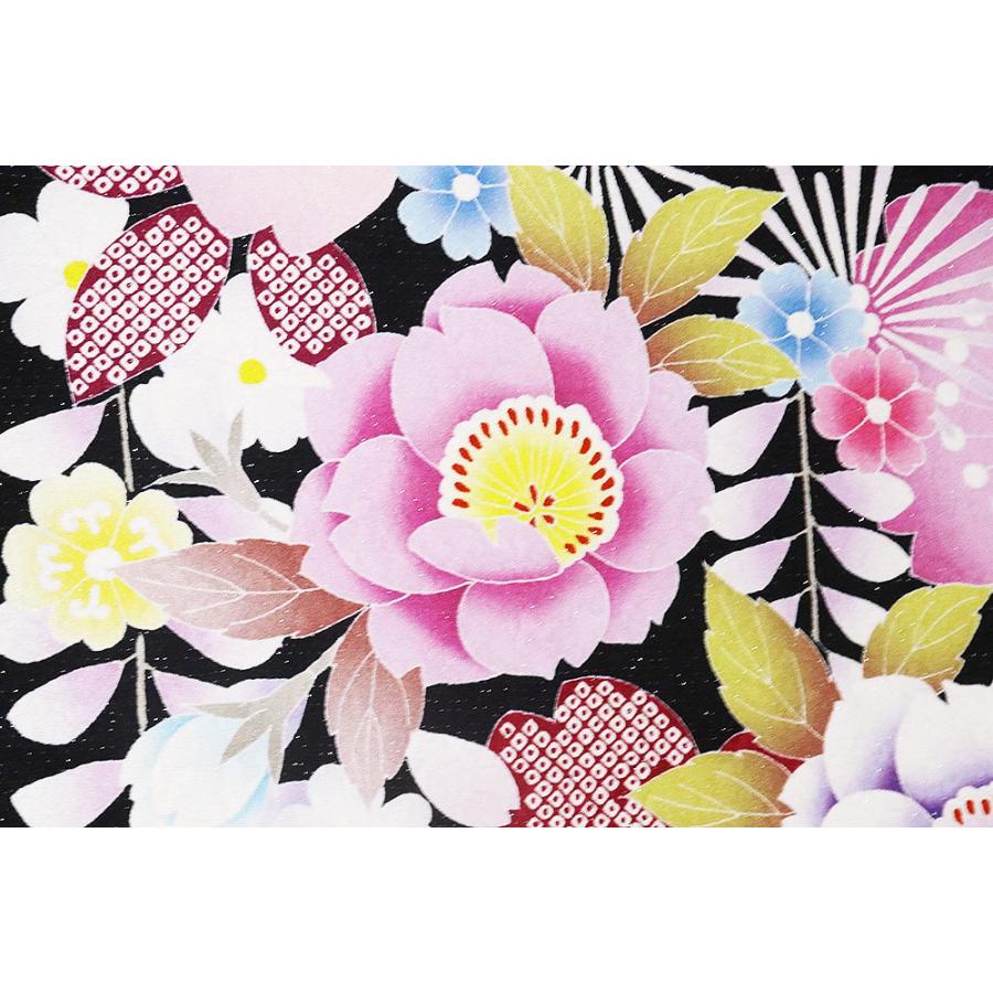 本振袖 正絹 黒 ローズピンク 赤 桜 藤 鈴 花束 トールサイズ ki24939