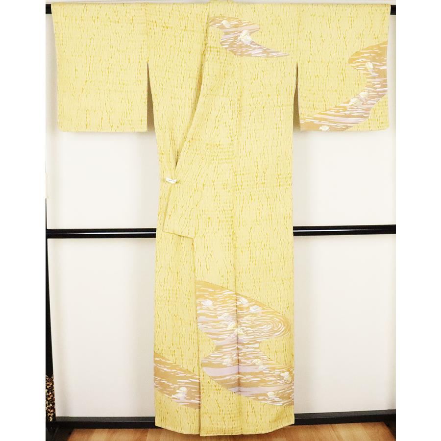 送料無料】訪問着 正絹 葉柄流水 7号 ki25090 仕立て上がり お出かけ