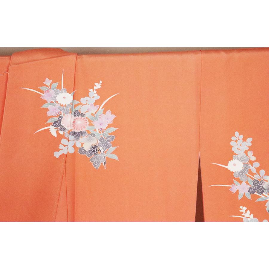 訪問着 袷 正絹 サーモンピンク 菊 萩 桔梗 Mサイズ ki25322 美品 着物 