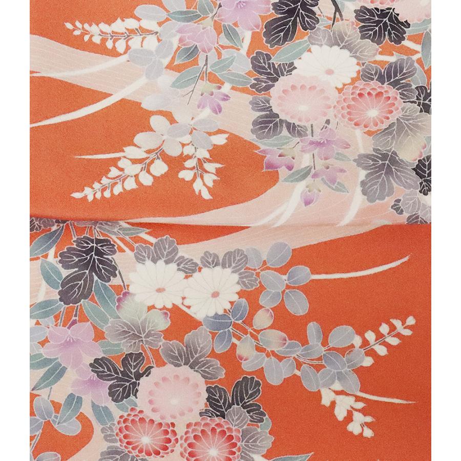 訪問着 袷 正絹 サーモンピンク 菊 萩 桔梗 Mサイズ ki25322 美品 着物 