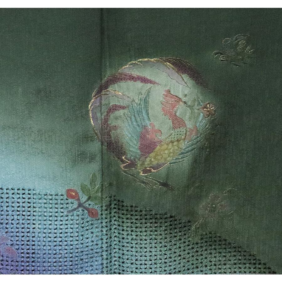 訪問着 袷 正絹☆総刺繍 花喰鳥 唐花 ドロンワーク刺繍 流水 Mサイズ 