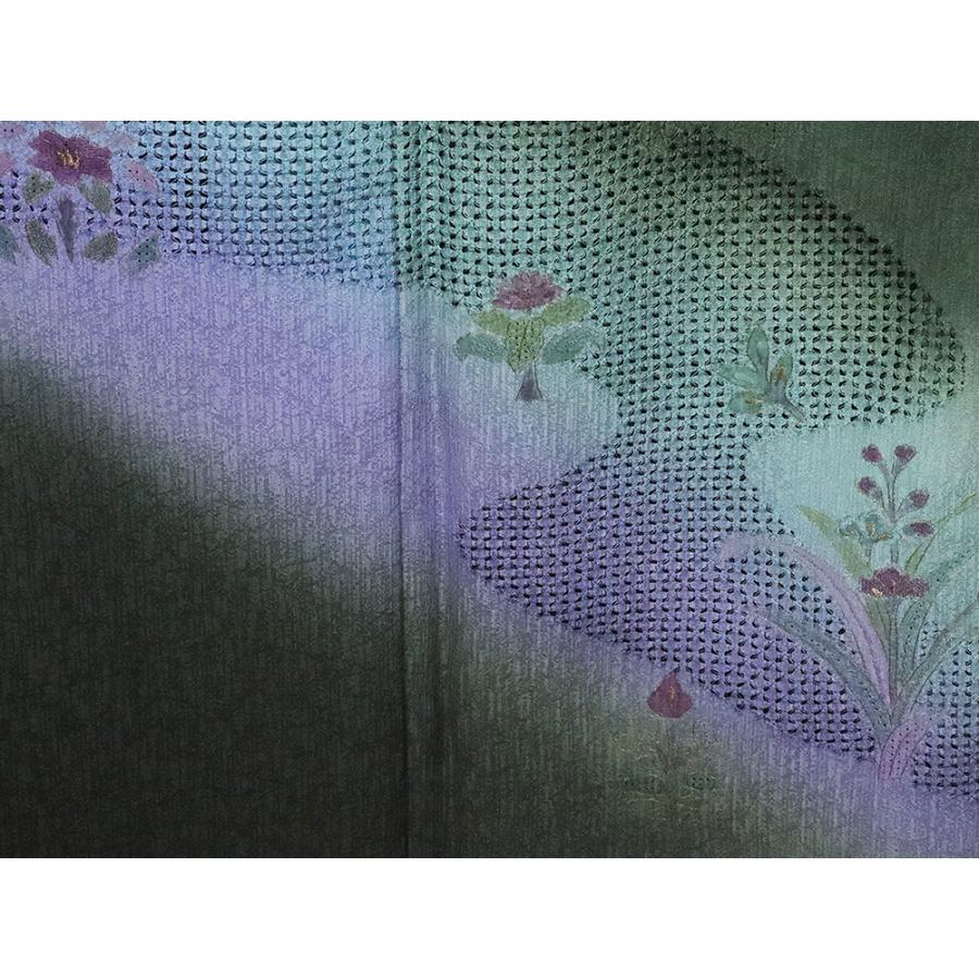 訪問着 袷 正絹☆総刺繍 花喰鳥 唐花 ドロンワーク刺繍 流水 Mサイズ 