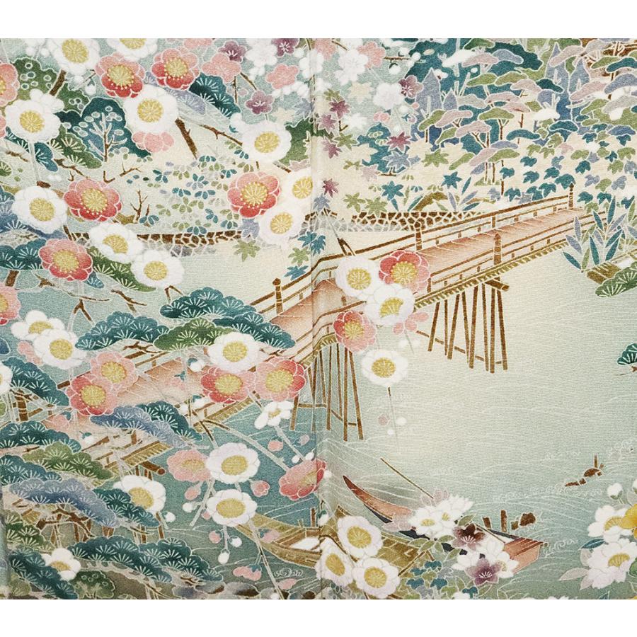 色留袖 正絹 山水画 松竹梅 桜 茶屋辻 Mサイズ ki25425 美品 着物  